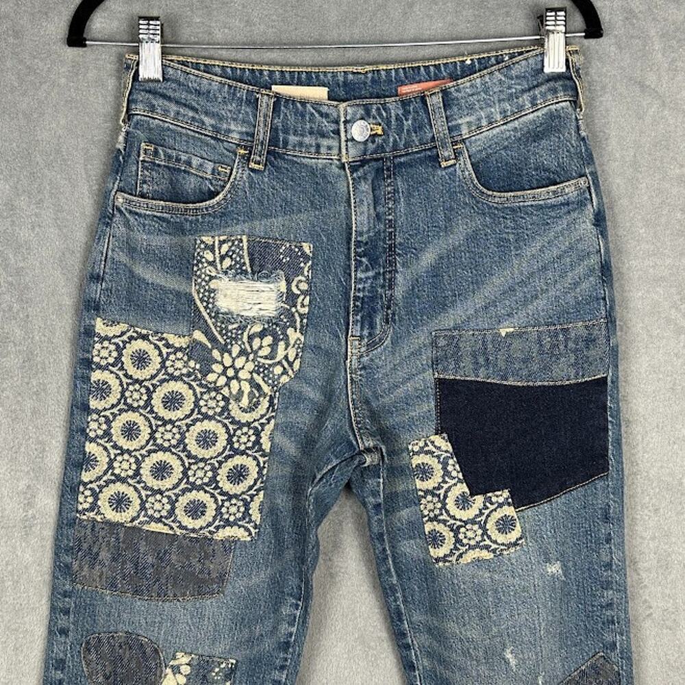 Anthropologie Pilcro Jeans Womens 25 Blue Borrower Patchwork Distressed Stretch - Picture 2 of 14